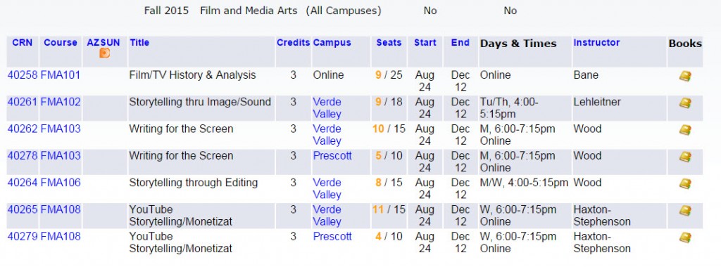 FILM TRAINING OFFERINGS FALL 2015