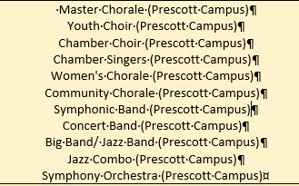 Music programs on Prescott campus