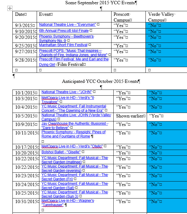 September October PAC Events schedule