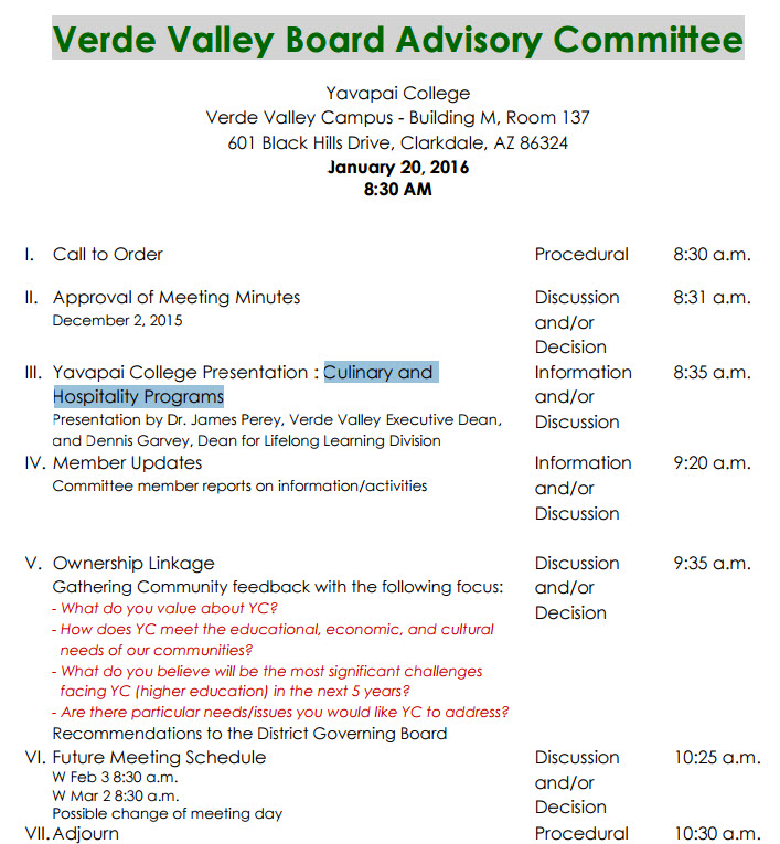 VVBAC JAN 20 AGENDA